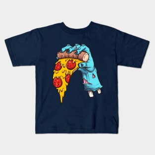 Zombie Hand Holding Pizza Slice Kids T-Shirt